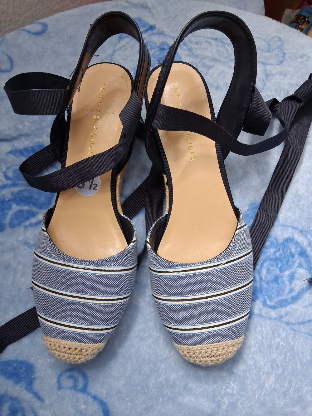 Tommy Hilfiger Blue Striped Espadrille Wedge Sandals